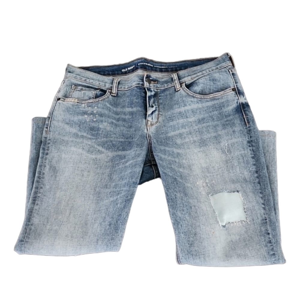 OLD NAVY Boyfriend Straight Ankle Cropped Jeans 36x25 Size 12 Ripped Distressed - Picture 4 of 16